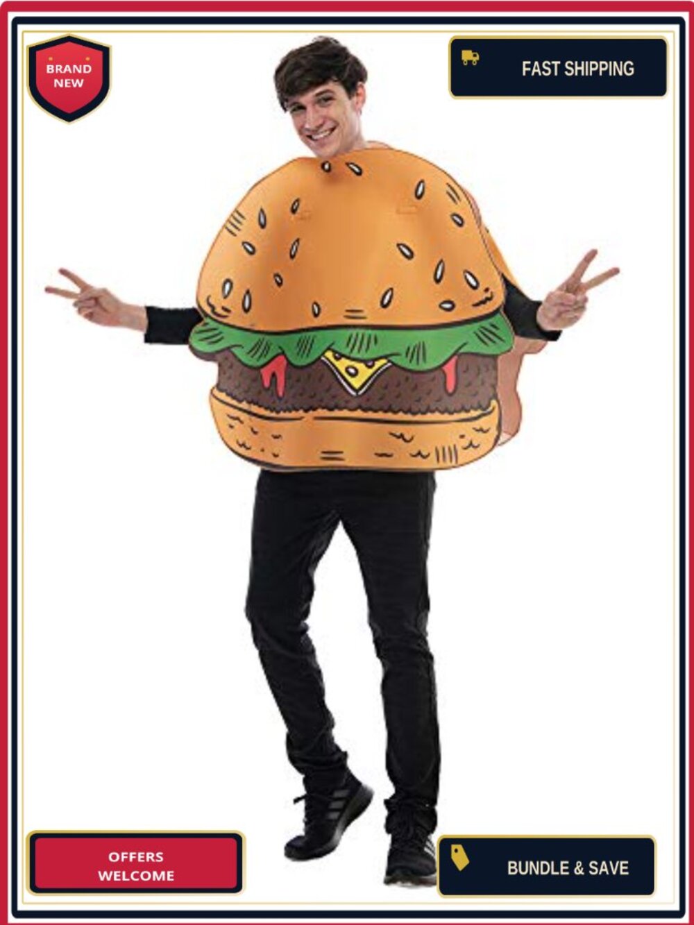 Adult Hamburger Costume One Size Funny Food Tunic Halloween Party